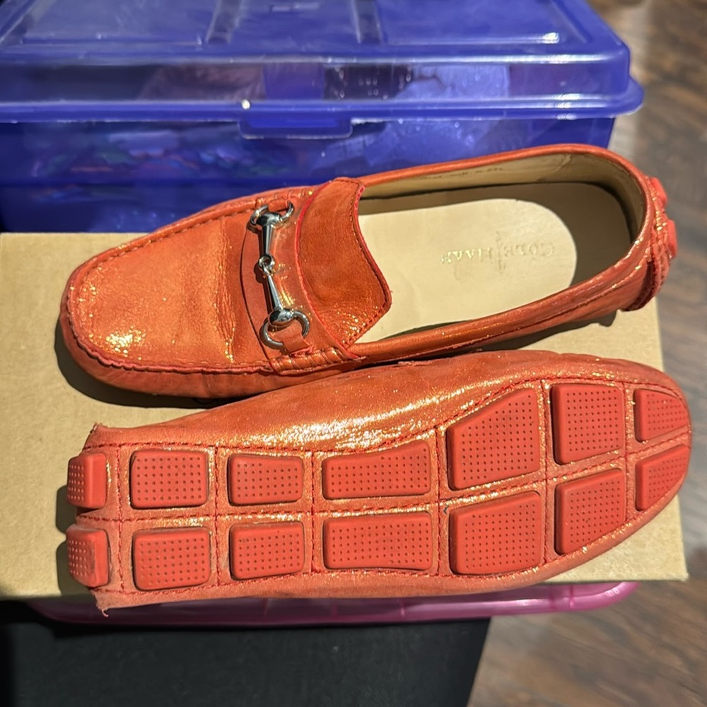 Orange with with glitter shoes one time used with the original box